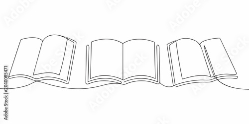 Open Books Continuous Line Drawing Minimalist Black And White Illustration