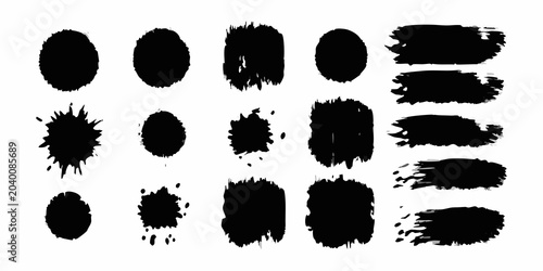 Bild auf Leinwand Black Ink Splatter Collection On White Background Grunge Brush Strokes
