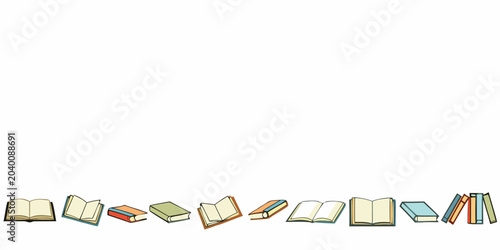 Tableau sur toile Colorful row of open books vector illustration on white background