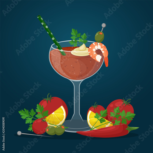 Cuadro en lienzo Cocktail shrimp, Tomato cocktail