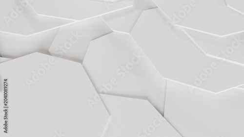 Fotografia 3D render of abstract white polygonal fractured plates with sharp geometric edges and soft depth shadows