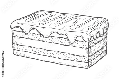 Foto Hand drawn layered cake with frosting and drizzle dessert food sweet