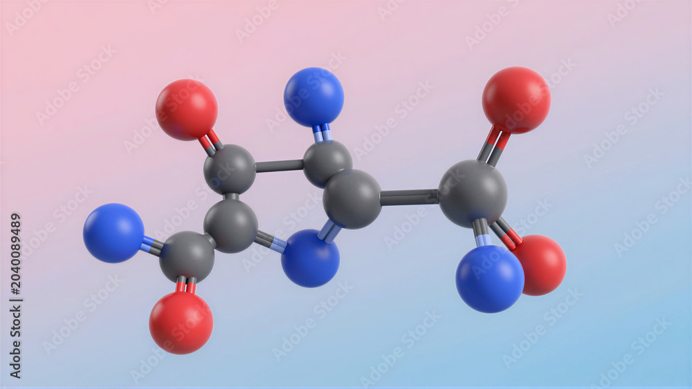 Obraz premium molecule structure on a soft pink and blue background. Detailed scientific illustration showing atomic bond for chemistry research and medical biotechnology concept