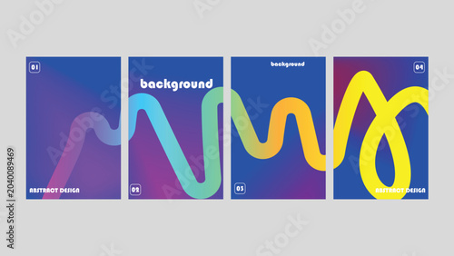 Abstract Fluid Gradient Wave Background Set with Modern Colorful Curved Lines and Dynamic Geometric Shapes Collection