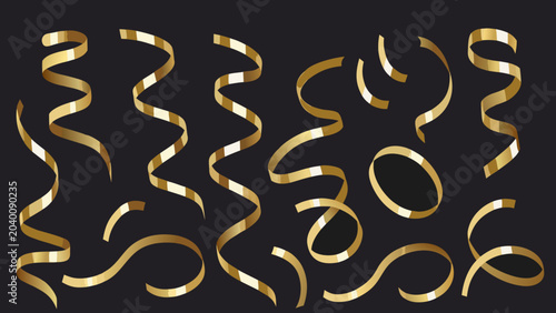 Foto Golden curly ribbons illustration with soft shadows against a dark background cr