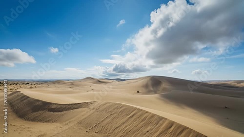 Vast Desert Dunes, Arid Landscape, Golden Sand, Blue Sky
