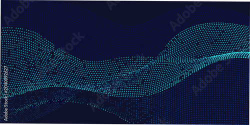 Tableau sur toile Cyan dotted wave pattern on a dark blue background a digital rendering of undula