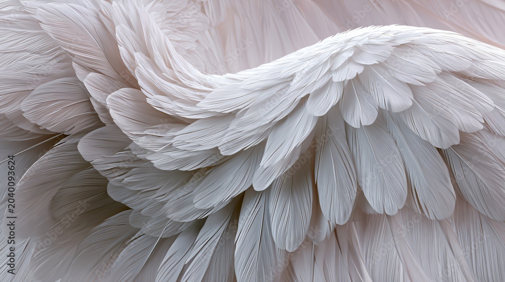 Obraz premium Ethereal Avian Beauty: Delicate White Bird Feathers in Close-up Macro Focus