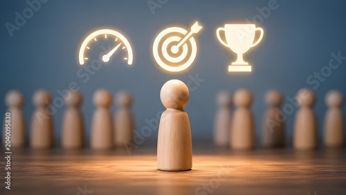 Goal setting and performance achievement concept with target and trophy