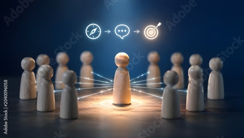 Leadership vision and strategic direction concept with wooden figures