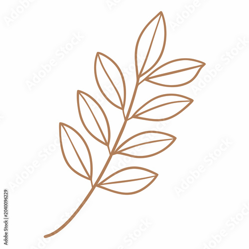 Foto Minimalist Leaf Sprig Line Art Brown Tone On White Background