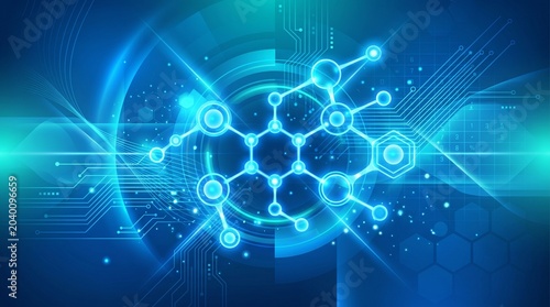 Blue Digital Fractal Energy Network with Abstract Numbers and Glowing Space Background