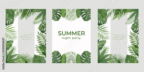 Photos Tropical leaf ornament vector illustration with white backgrounds and text space