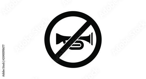 Fotografia No horn blowing prohibition sign black silhouette on a white background silhouet
