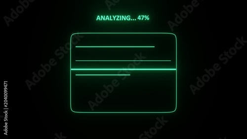 Neon green glowing file reader with scan lines and percentage counter on dark background