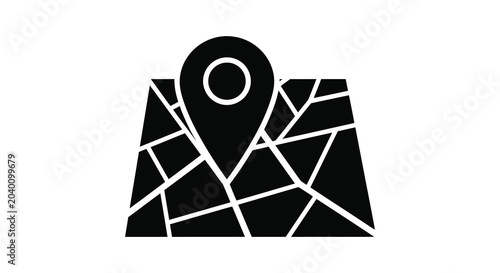 Картината върху платно Location marker icon with map background in black silhouette