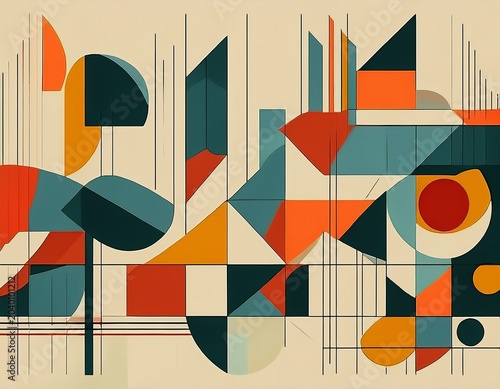 deconstructed abstract postmodern geometric retro repeat pattern bauhaus minimal simple shapes