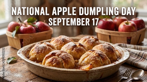 Delicious Apple Dumplings in Baking Dish on Wooden Table