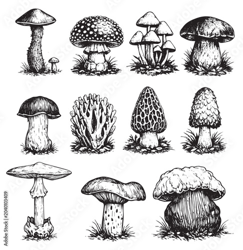 Quadro su tela Set of 6 vintage mushroom sketches