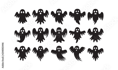 Foto Set of various scary ghost silhouettes for festive halloween party decorations a