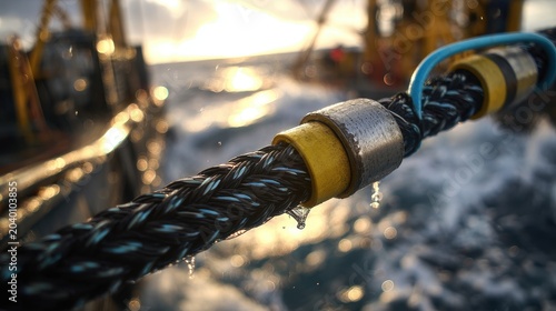 Braided Towing Rope with Connectors on Vessel in Open Ocean