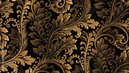 Εκτύπωση καμβά Golden floral ornament a seamless vector pattern with swirling leaves and detail