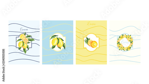Mediterranean Lemon Posters Set with Coastal Italy Greece Summer Vacation and Citrus Theme