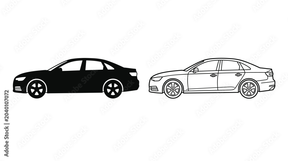 Fototapeta premium car silhouette and line drawing vehicle automobile