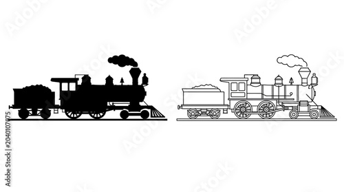 Konstfotografi steam locomotive silhouette and line drawing train