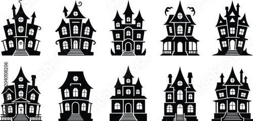 Photos Collection of spooky haunted house silhouettes with various architectural detail