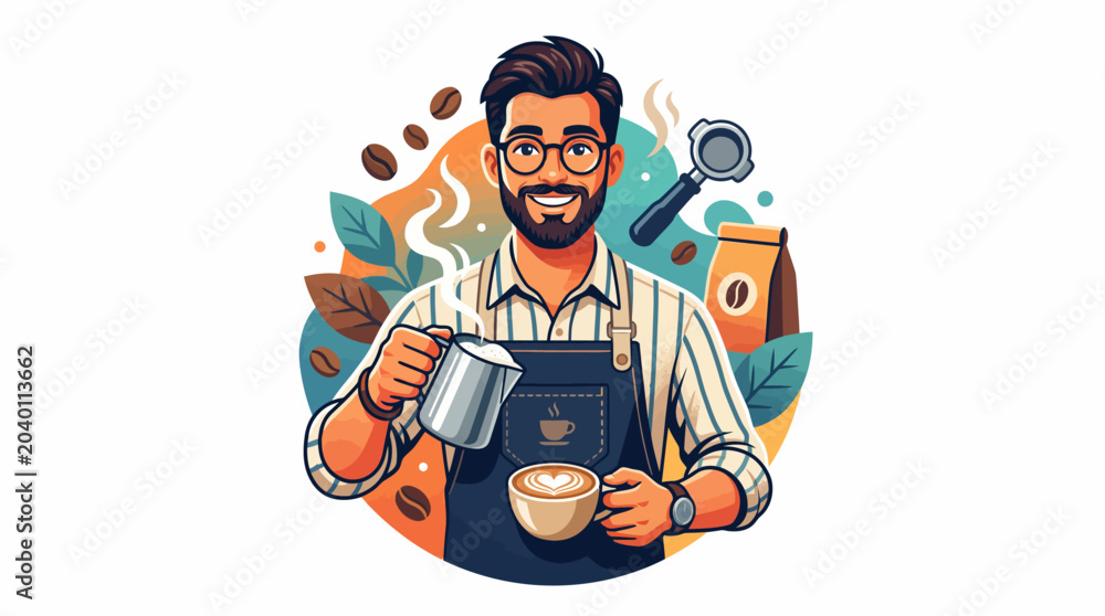 Fototapeta premium A vibrant hexagonal badge illustration depicting a package with a circular arrow, a fast-moving delivery truck, and a location pin, symbolizing efficient logistics and return services.