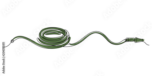 Slika na platnu Continuous single line drawing Green garden hose coiled for watering plants in a