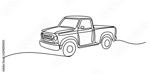 Continuous single line drawing of a pickup truck