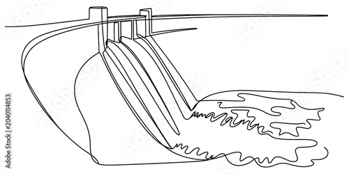 Fotografie Simple line drawing of a water dam with flowing river
