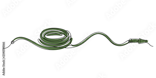 Fotografie Continuous single line drawing Green garden hose coiled for watering plants in a