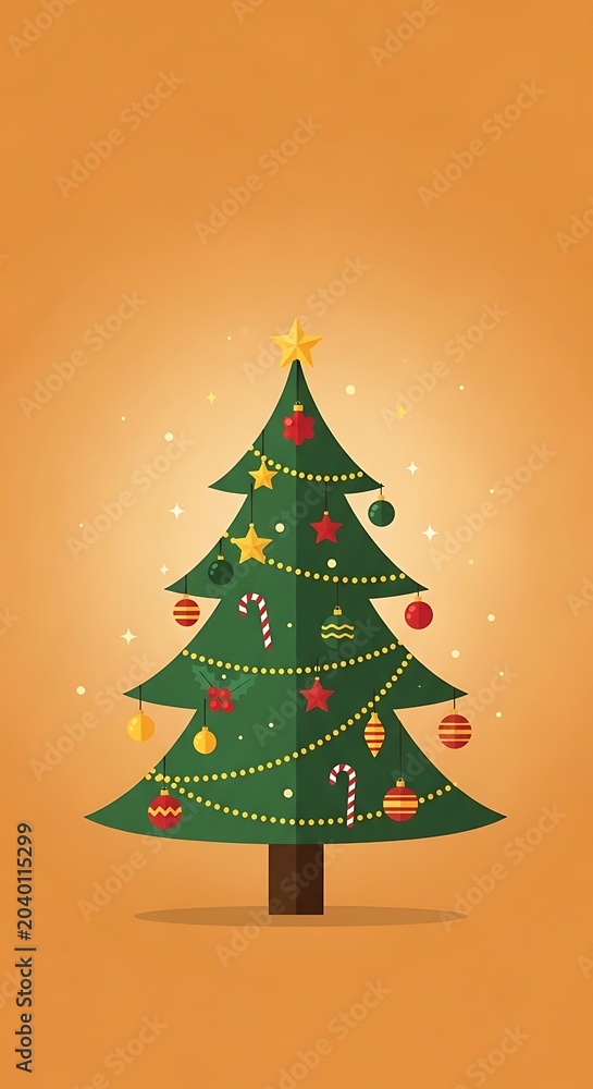 Obraz premium Vibrant Orange Background Christmas Tree Illustration.