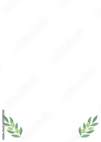 Frame with olive branches on white background. Mediterranean vector illustration with copy space for recipe, menu, poster.