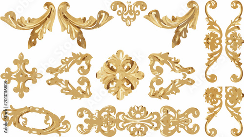Vászonkép Golden baroque ornaments a collection of ten detailed floral and foliate vector