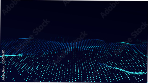 Tableau sur toile A field of blue dots arranged in undulating wave pattern against a dark backgrou