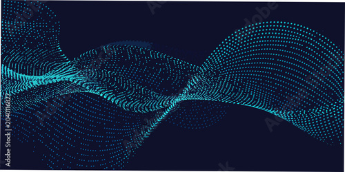 Canvas Print Abstract wave pattern composed of numerous blue dots against a dark navy backgro