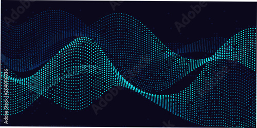 Tableau sur toile Teal dotted wave pattern on a dark background a digital illustration of flowing