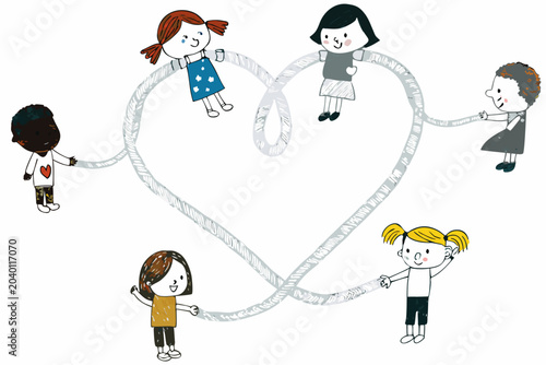 Fotografija Children Holding A Heart shaped Rope Vector Illustration