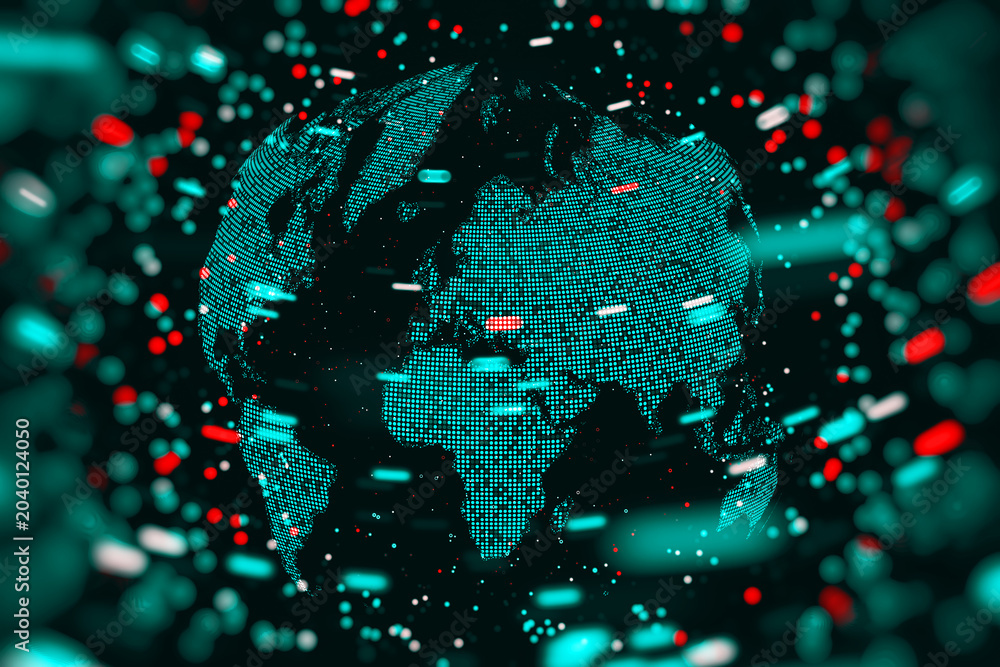 Fotografie Global communication and innovative data connection concept with globe world map