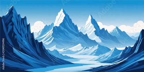 Foto Snowy mountain landscape under a blue sky