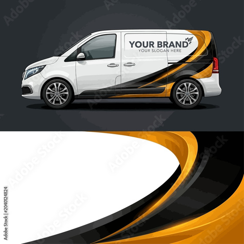 Vehicle branding design on a white van for advertising purposes