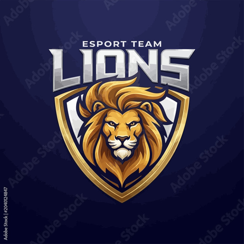 Esport team logo featuring a lion's head with a shield and text