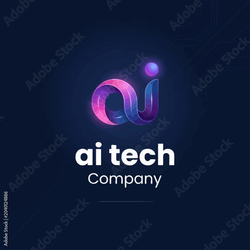 A futuristic AI tech company logo features a colorful ai symbol on a dark background