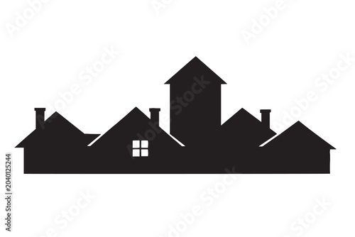 Photos Minimalist house silhouette vector, black residential building skyline, suburban