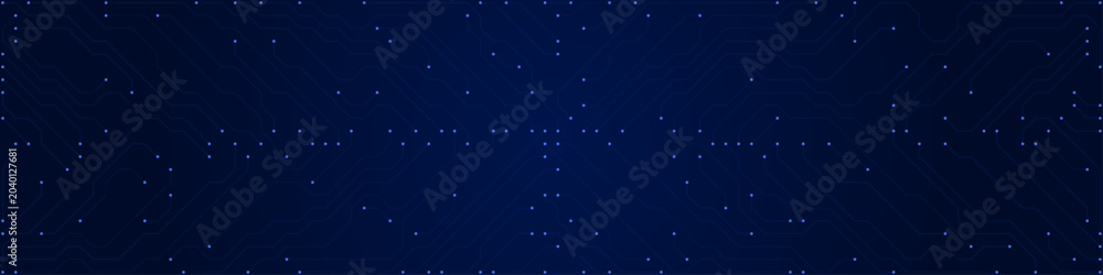 Fototapeta premium Dark blue digital circuit board pattern with glowing blue nodes and intricate pathways technology abstract