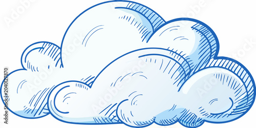 Konstfotografi Blue cloud illustration with sketchy lines and a light blue fill